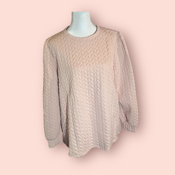 Plus Size Solid Color Textured Sweatshirt, Elegant Long Sleeve Crew Neck women - Picture 1 of 7